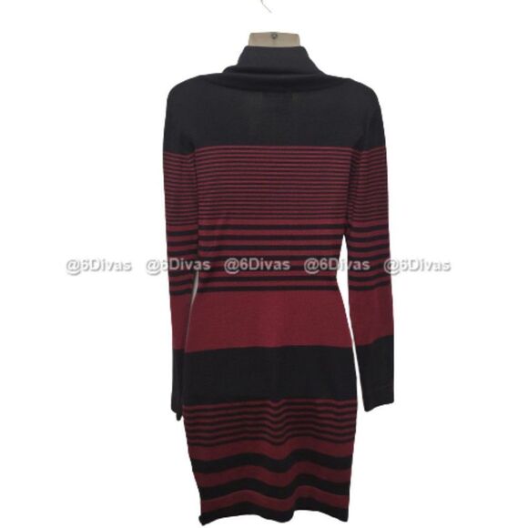 𝅺RED and Black Striped Sweater Dress Cowl Neck Long Sleeve  - NWOT - Picture 6 of 8